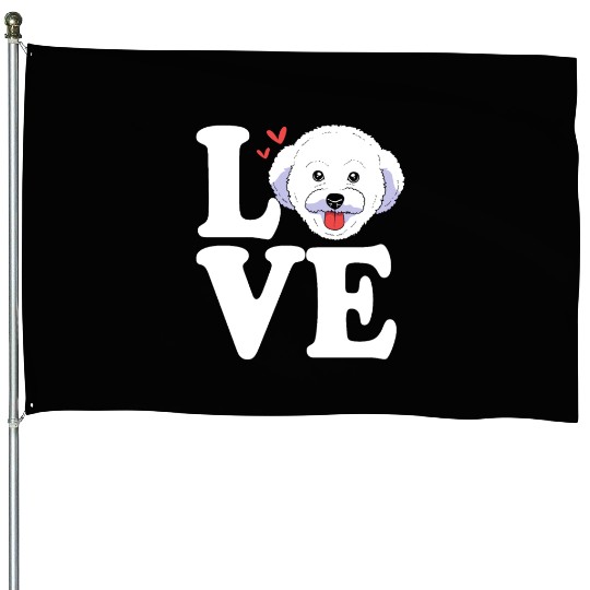 Cute Dog Face I Love My Bichon Frise House Flags