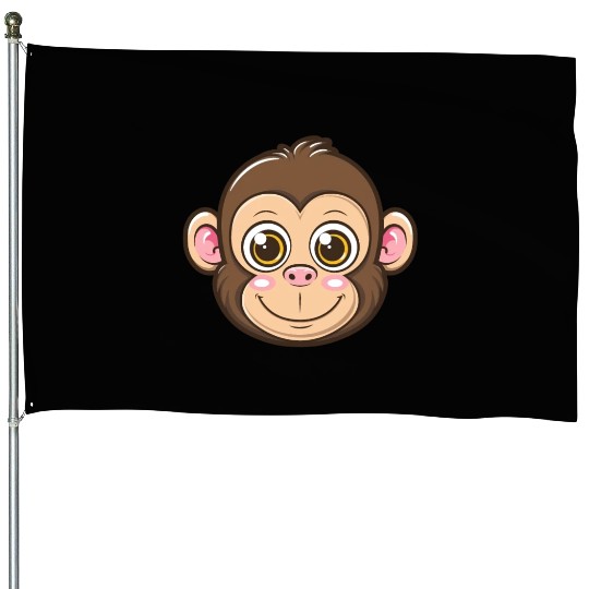 Adorable Monkey Face With Big Eyes House Flags