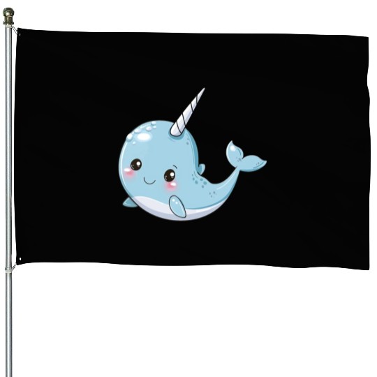 Adorable Narwhal Fantasy Encounter House Flags