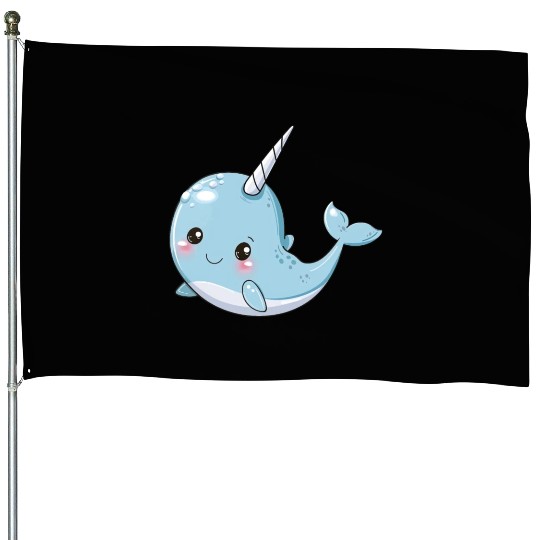 Adorable Narwhal Fantasy Encounter House Flags