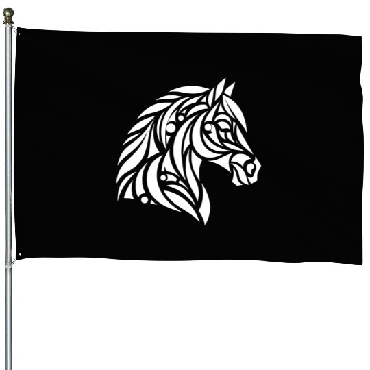 Elegant Tribal Horse Head Portrait Pony Tattoo House Flags