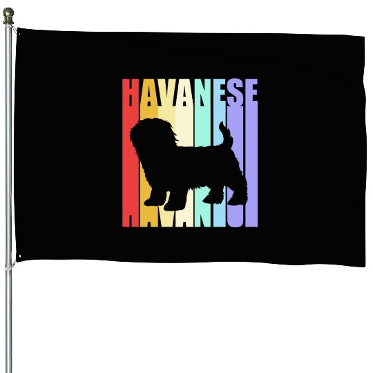 Colorful Dog Silhouette Retro Vintage Havanese House Flags