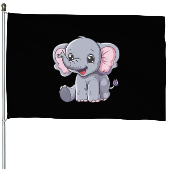 Adorable Baby Elephant Joyful Smile House Flags