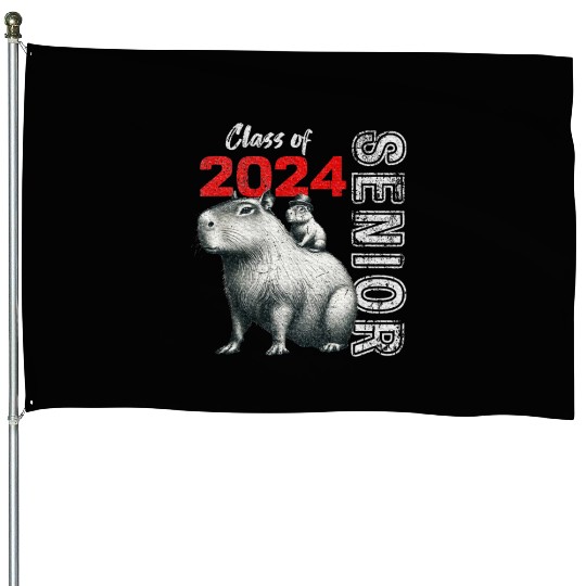 Fun Trendy Unique Capybara Graduation House Flags