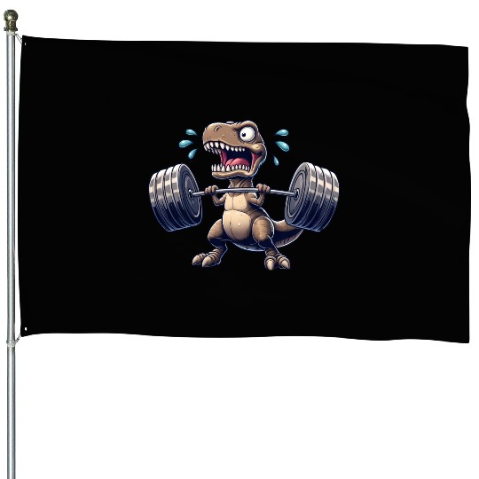 T-Rex dino barbell weightlifter workout fitness House Flags