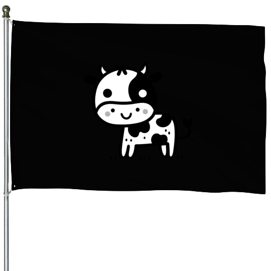 Friendly Stick Figure Cow - Black & White House Flags