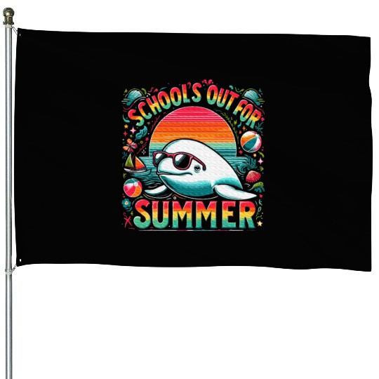Schools Out For Summer Teacher Beluga Whale House Flags