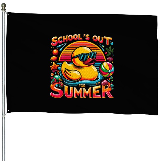 Schools Out For Summer Teacher Yellow Duck House Flags