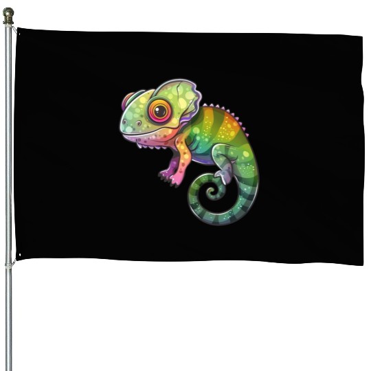 Colorful Chameleon Fantasy Creature House Flags