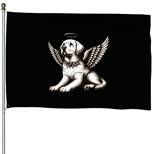 Labrador angel wings black white halo House Flags
