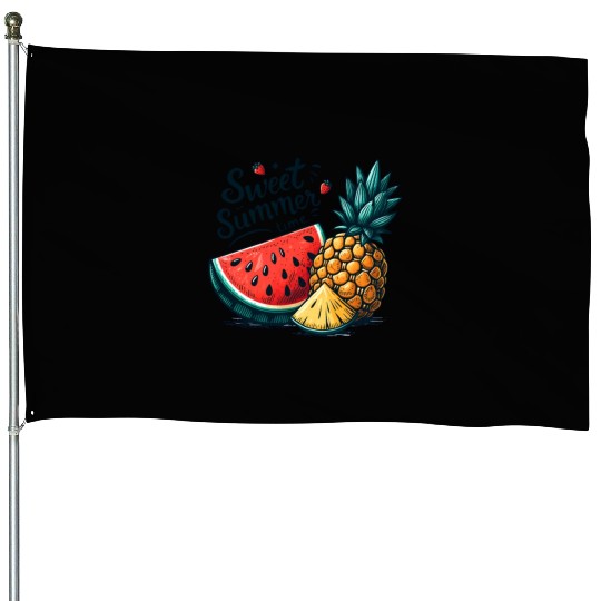 Sweet Summer Time Watermelon and Pineapple House Flags