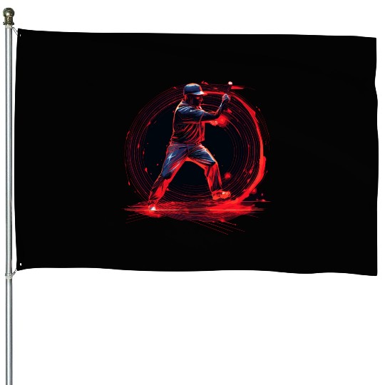 Baseball Pitcher in Red Neon, Pop Art House Flags
