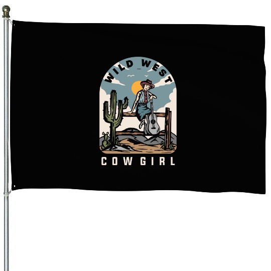 WILD WEST COW GIRL Classic House Flags