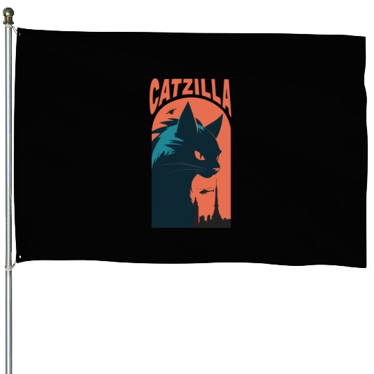 Catzilla king of Cat monster House Flags