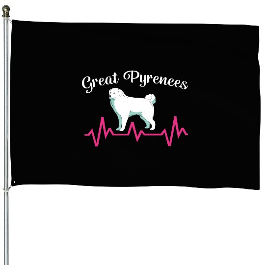 Pet Lover Great Pyrenees Dog Heartbeat House Flags