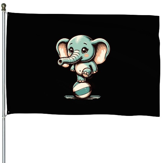 cute cartoon elephant on exercise ball House Flags