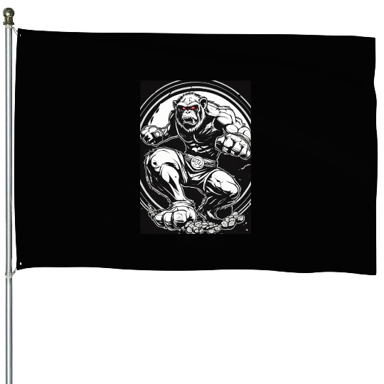 Zombie ape street fighter black and white circle l House Flags