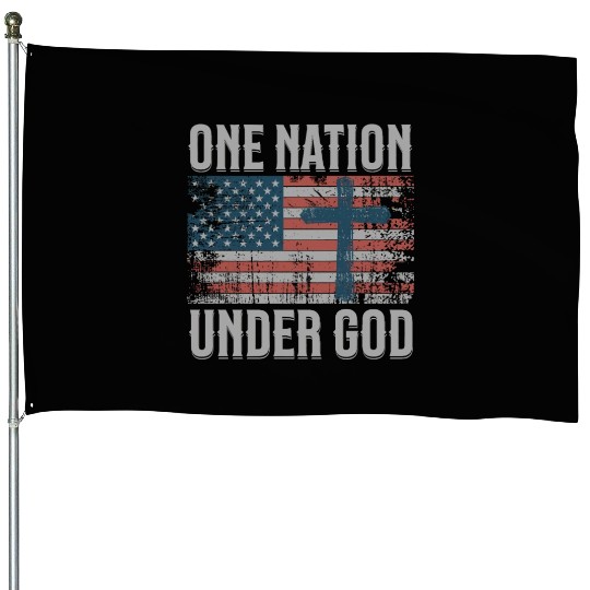 One Nation Under God Retro US Flag Christian Cross House Flags