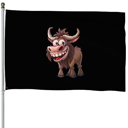 Happy Yak Cartoon Character Fun House Flags