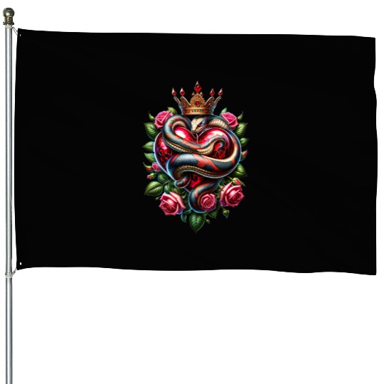 Royal Snake and Roses Heart House Flags