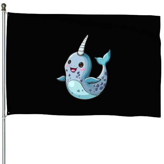 Adorable Narwhal Cartoon Enchantment House Flags