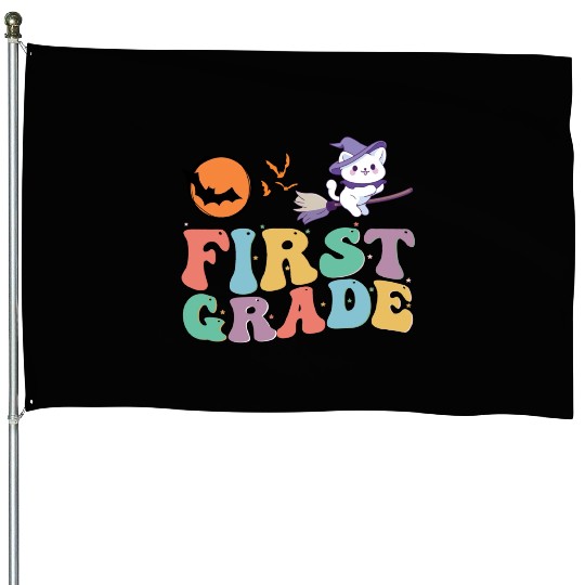 1st Grade teacher Kindergarten with cute witch cat House Flags
