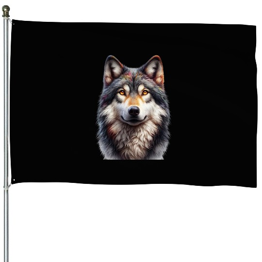 Majestic Wolf Spirit House Flags