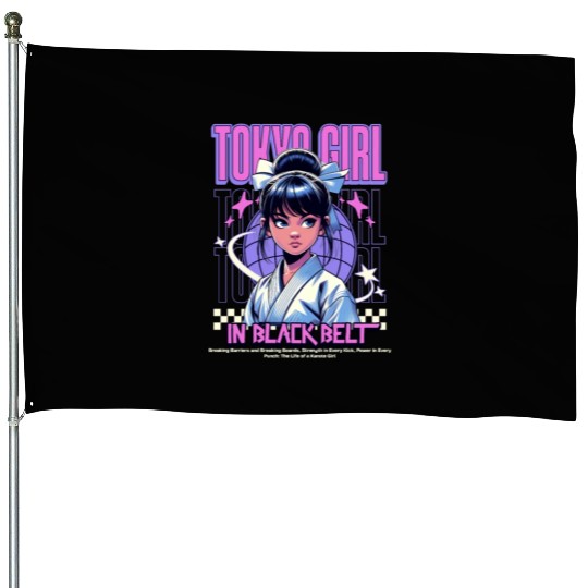 anime tokyo girl in black belt House Flags