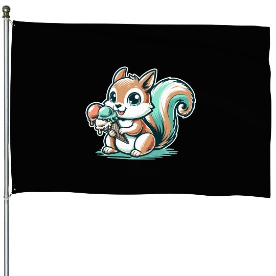 Cute cartoon squirrel with ice cream House Flags