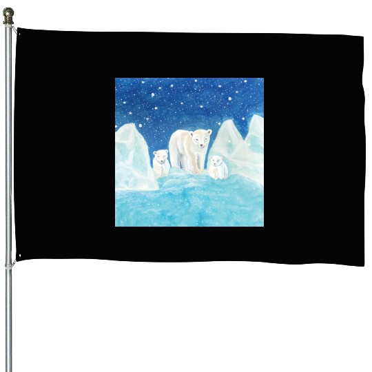 Polar Bears (Ursus maritimus) - Bear Mother & Cubs House Flags