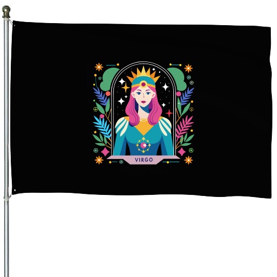 Floral Virgo Tarot Zodiac Graphic House Flags