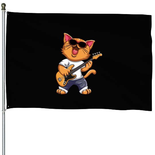 Funny Musician Cat Electric Guitar Instruments House Flags