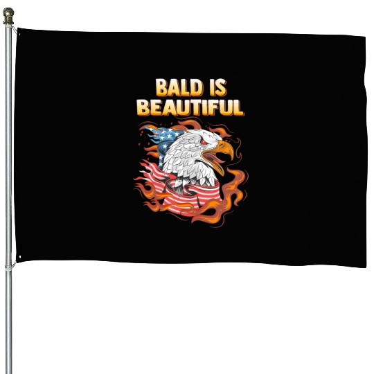 Bald Is Beautiful US Flag Eagle 4th Of July Funny House Flags