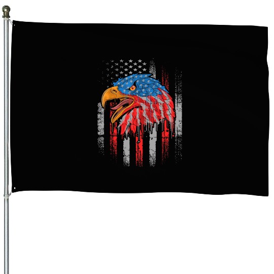 Retro US Flag Funny 4th July Bald Eagle Patriotic House Flags