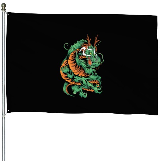 Angry Japanese Dragon Tattoo House Flags
