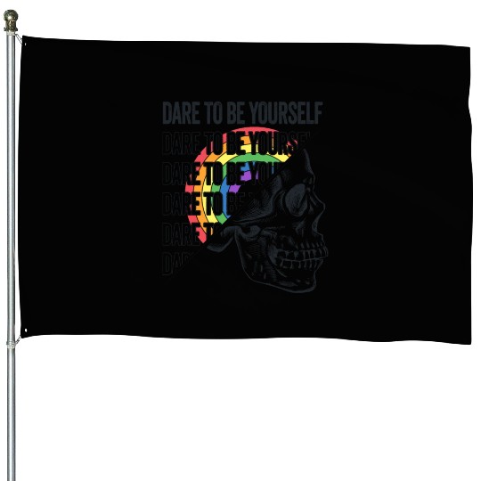 Dare to be Yourself LGBTQ Proud Ally Skull Pride House Flags