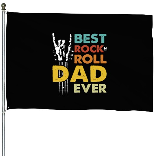 Best Dad Ever w/ Guitar, Rock Music & Skull Theme House Flags