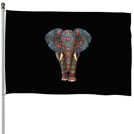 Elephant Mandala for a Art lover Elephant fan House Flags