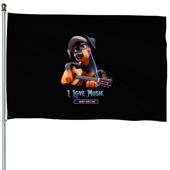 dog playing guitar House Flags