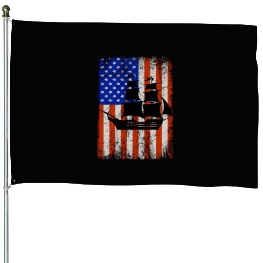 Stars, Stripes & Pirate Ship American Flag House Flags