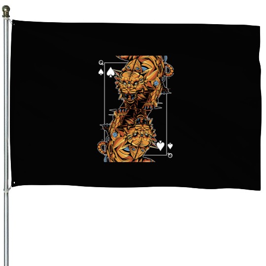 Tiger Steampunk Card Game Queen of Spades Poker House Flags
