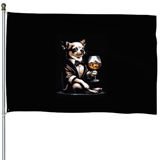 Chihuahua Dog Drinking Whiskey Puppy House Flags