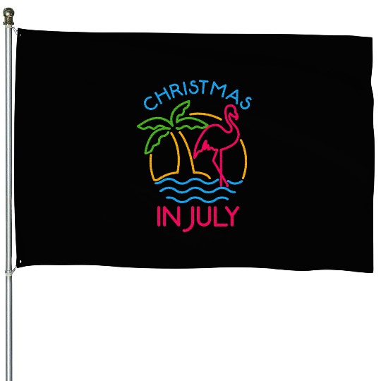 Christmas In July Pink Flamingo House Flags