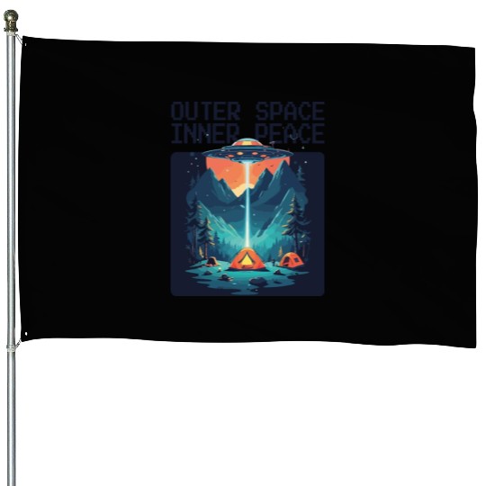 Outer space inner peace camping with UFO House Flags