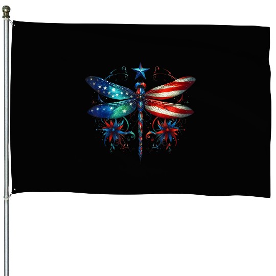 American Flag Dragonfly Patriotic 4th of July House Flags