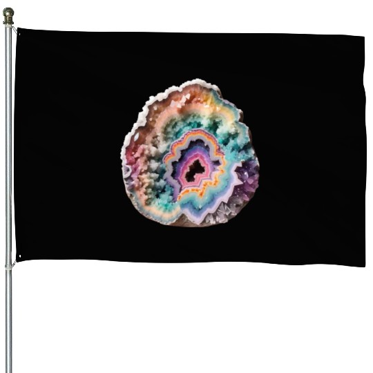 Fantasy Pastel Rainbow Geo Stone Crystal House Flags