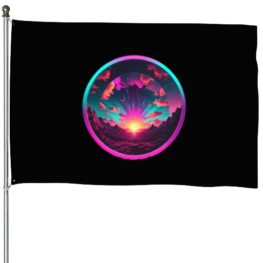 Synthwave Colorful Cosmos Design inside Circle House Flags