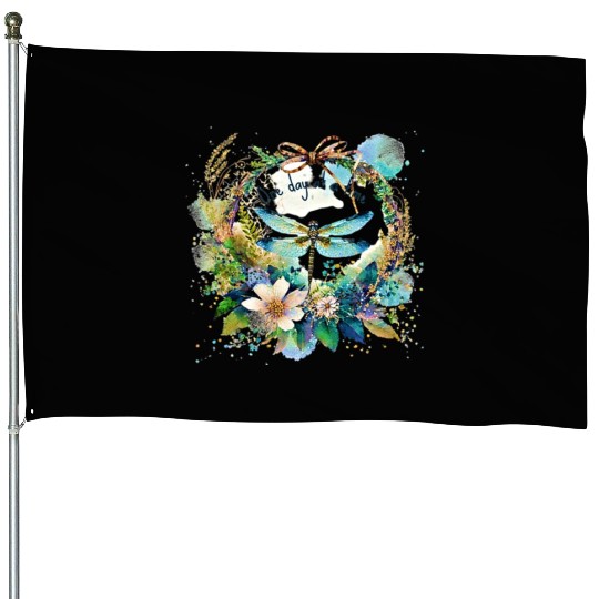 One day at a time dragonfly floral House Flags