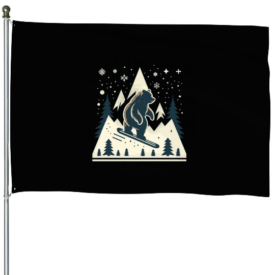 Skiing Grizzly House Flags