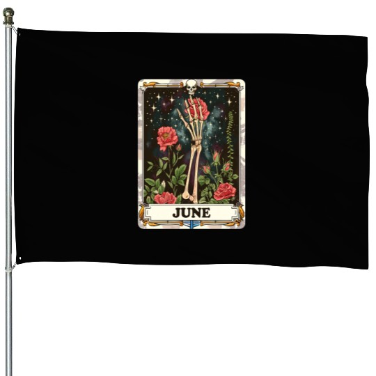 June Gothic Tarot Card - Rose Flower & Skeleton's House Flags